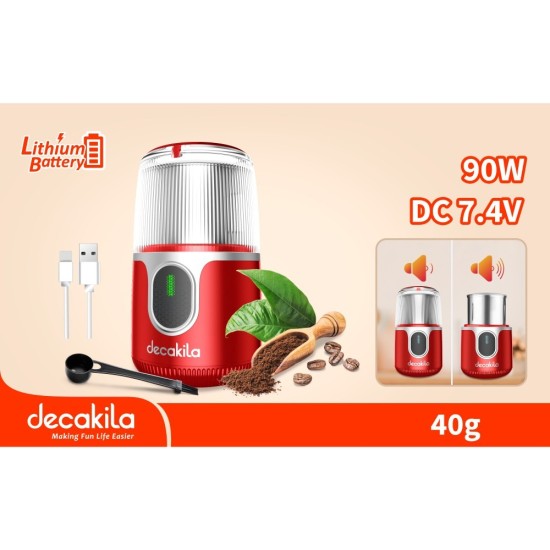 Акумулаторна кафемелачка DECAKILA, 40 g, 90 W, червена